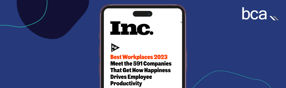 Inc Best Workplaces website seen through a mobile phone with BCA logo