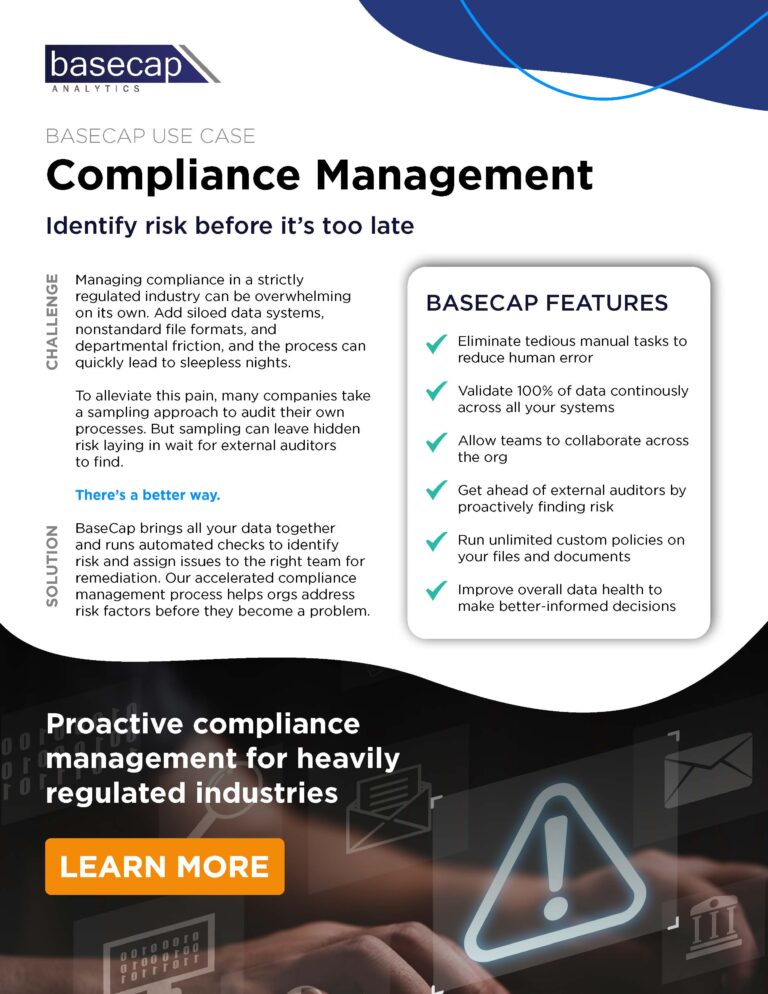 a downloadable solution sheet titled "Compliance Management"