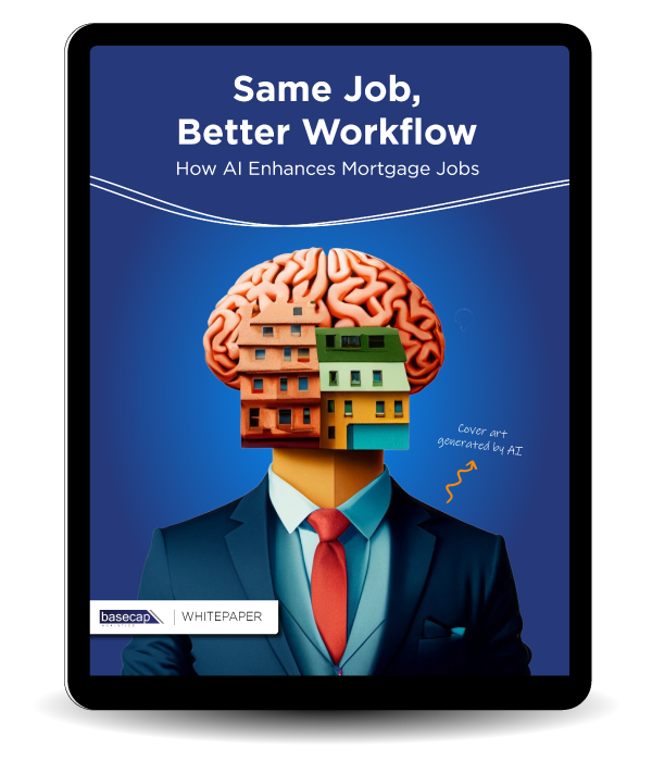 image of tablet showing the cover of the whitepaper, Same Job, Better Workflow: How AI Enhances Mortgage Jobs.